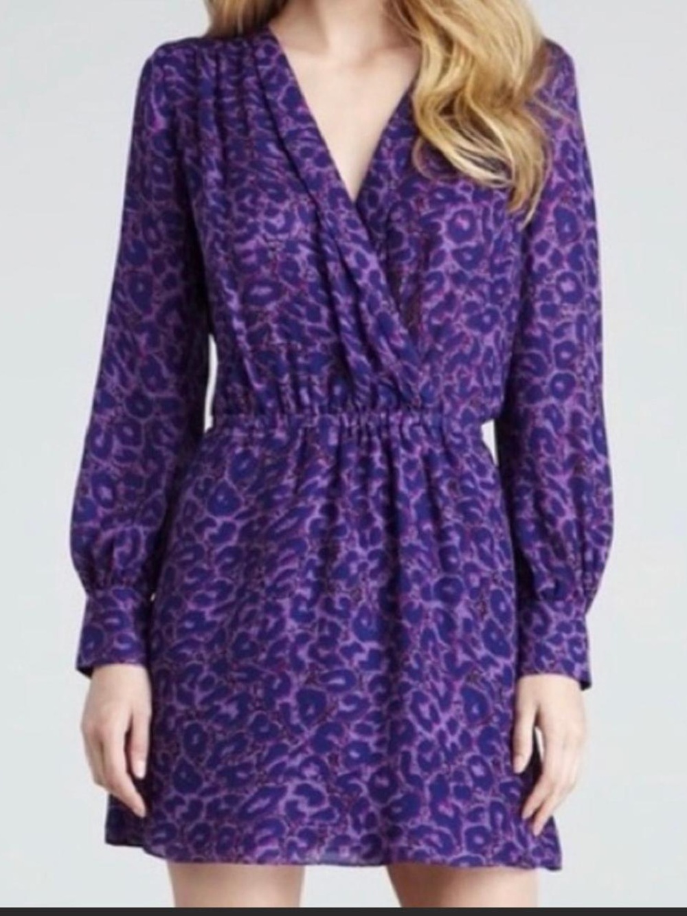 Parker Purple Leopard Long Sleeve Silk Dress - Medium
